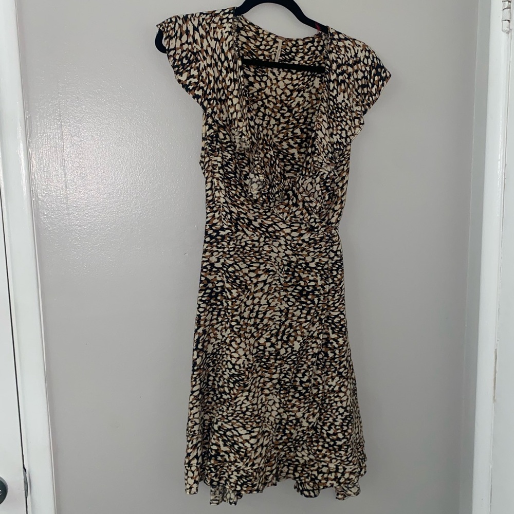 Free People Black and Cream Patterned Wrap Dress